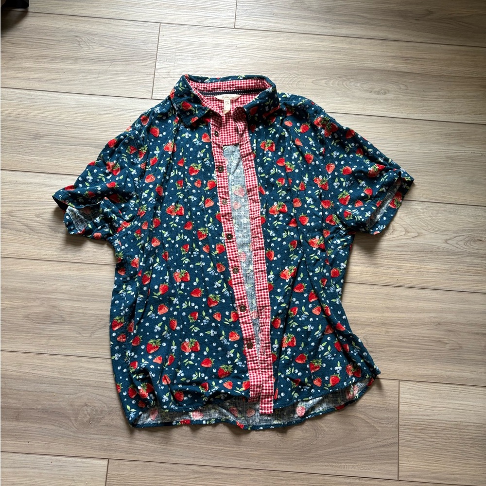 Matilda Jane Navy Strawberry Men's Shirt size large